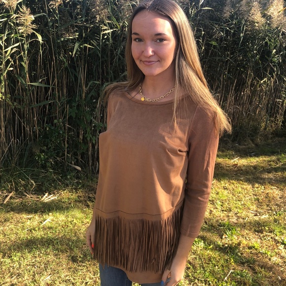 International Concepts Camel Faux-Suede Fringe Top - Picture 3 of 10